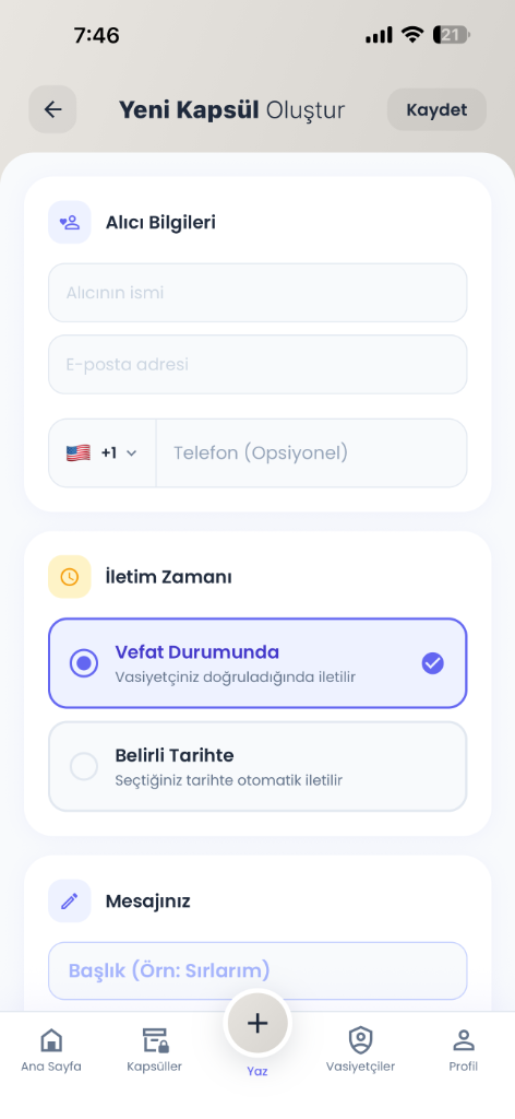 Yeni Kapsül Oluştur